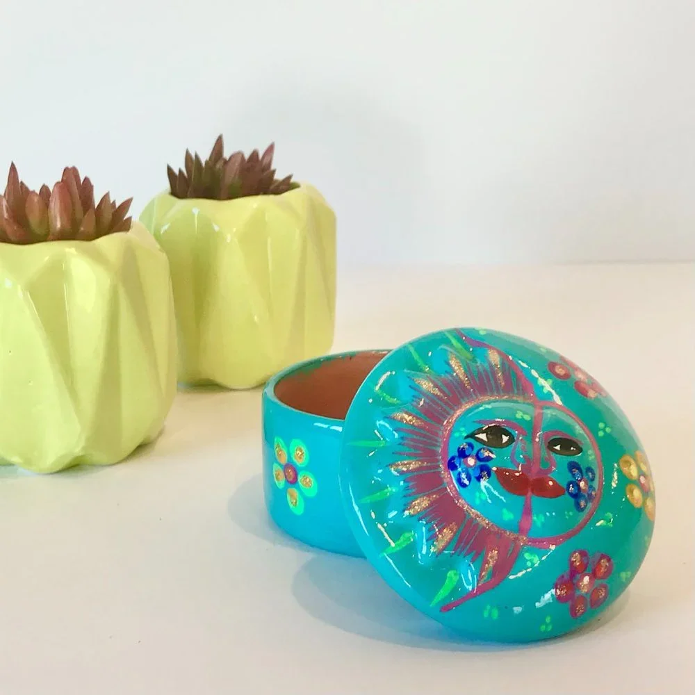 MCM Geometric Neon Lime Green Ceramic Succulent Pot Mid Century Modern Vase Geo - Picture 5 of 5